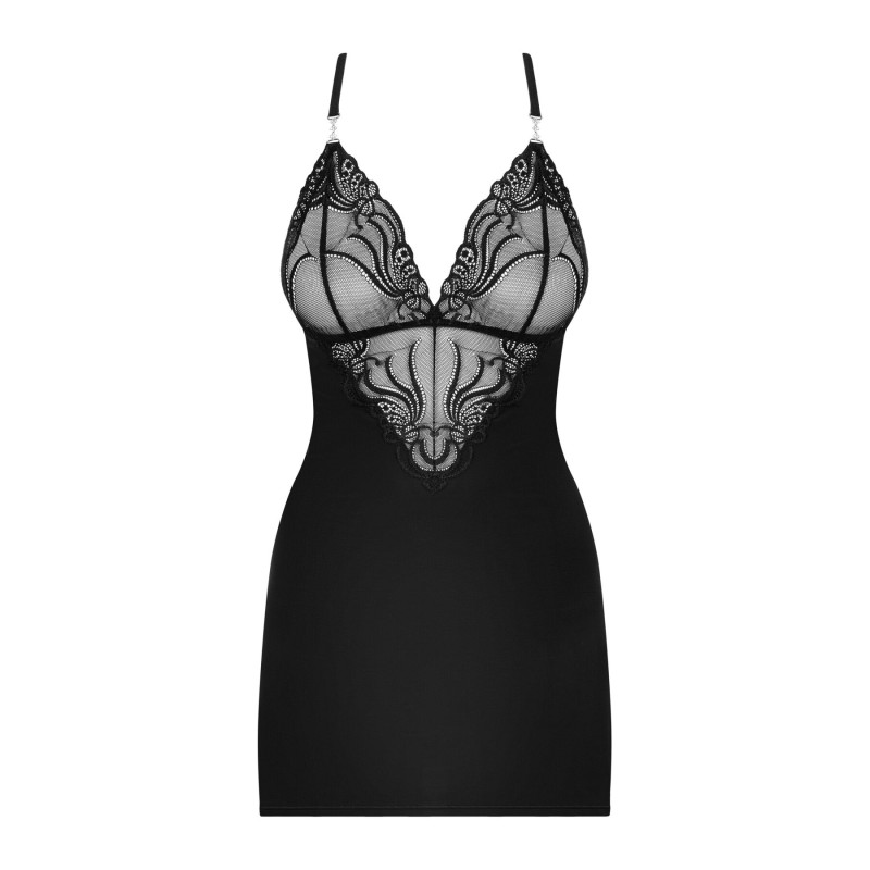 Еротична сорочка та стрінги Obsessive 828-CHE-1 chemise & thong L/XL