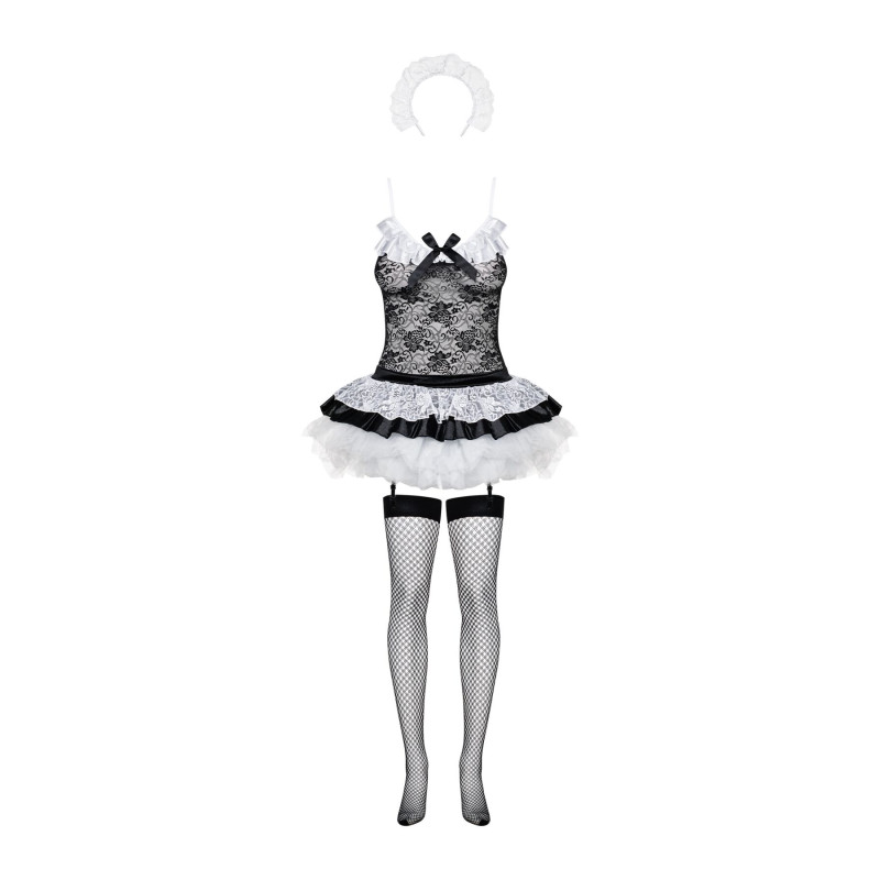 Еротичний костюм покоївки зі спідницею Obsessive Housemaid 5 шт costume L/XL, чорно-білий
