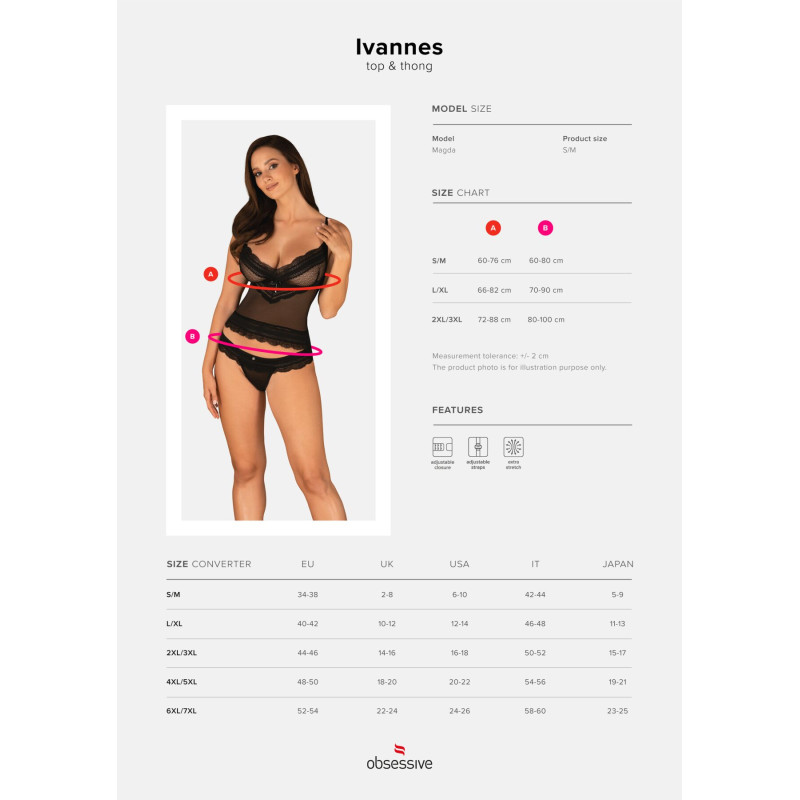 Еротичний комплект жіночої білизни Obsessive Ivannes top & thong S/M