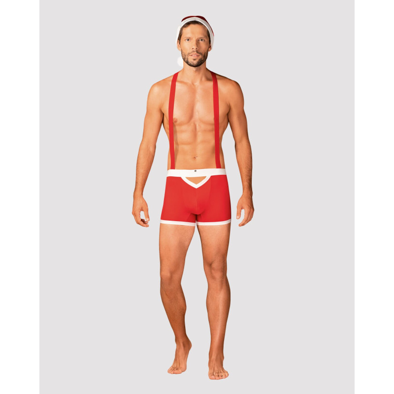 Чоловічий еротичний костюм Санта-Клауса Obsessive Mr Claus XXL/3XL, боксери на підтяжках