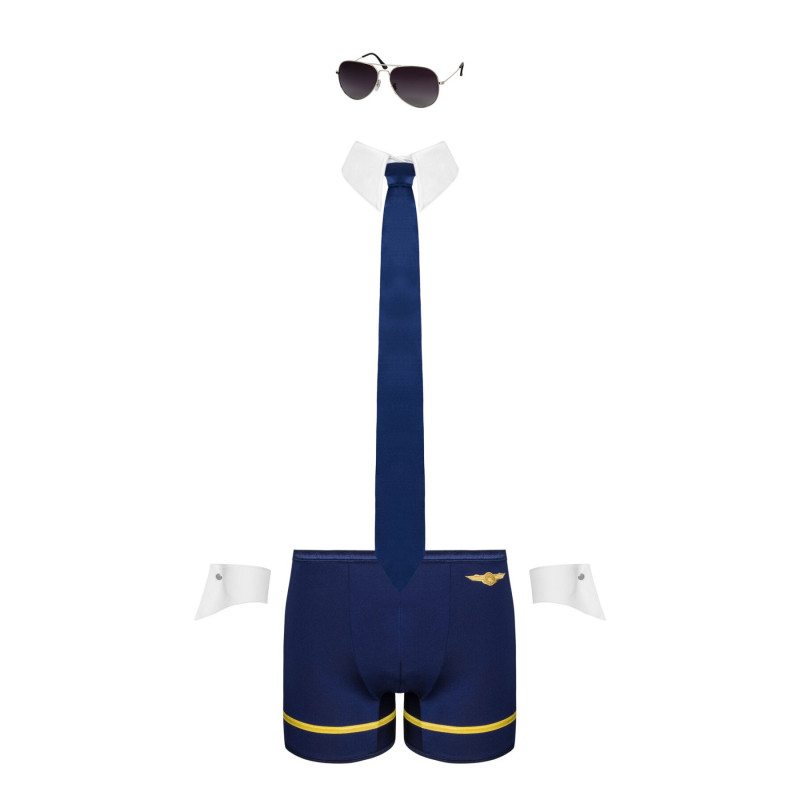 Еротичний костюм пілота Obsessive Pilotman set XXL/3XL, боксери, манжети, комір з краваткою