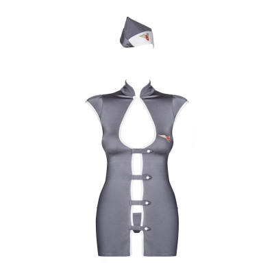 Еротичний костюм стюардеси Obsessive Stewardess 3 pcs grey S/M (м'ята упаковка)