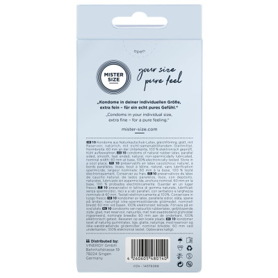 Презервативи Mister Size - pure feel - 60 (10 condoms), товщина 0,05 мм (м'ята упаковка)