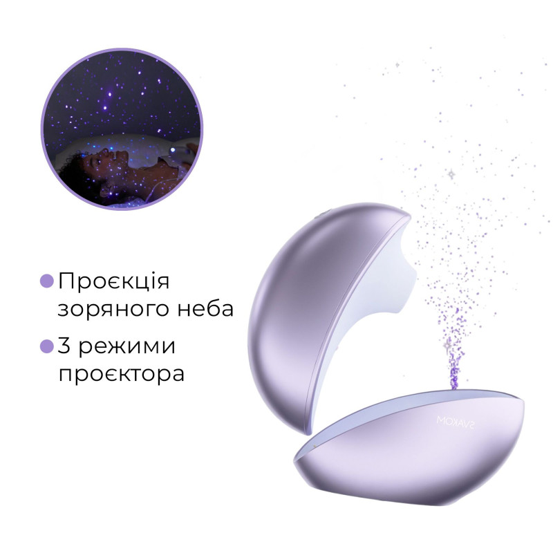 Вакуумний кліторальний стимулятор Svakom Pulse Galaxie Metal Lilac, нічник-проектор зоряного неба