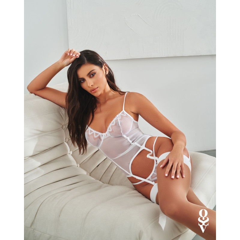 Корсет Obsessive Alissium corset & thong M/L (м'ята упаковка)
