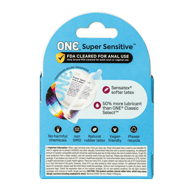 Презервативи ONE Super Sensitive 3 шт, картонна коробка (м'ята упаковка)