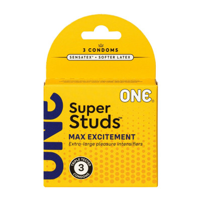 Презервативи ONE Super Studs 3 шт, картонна коробка (м'ята упаковка)
