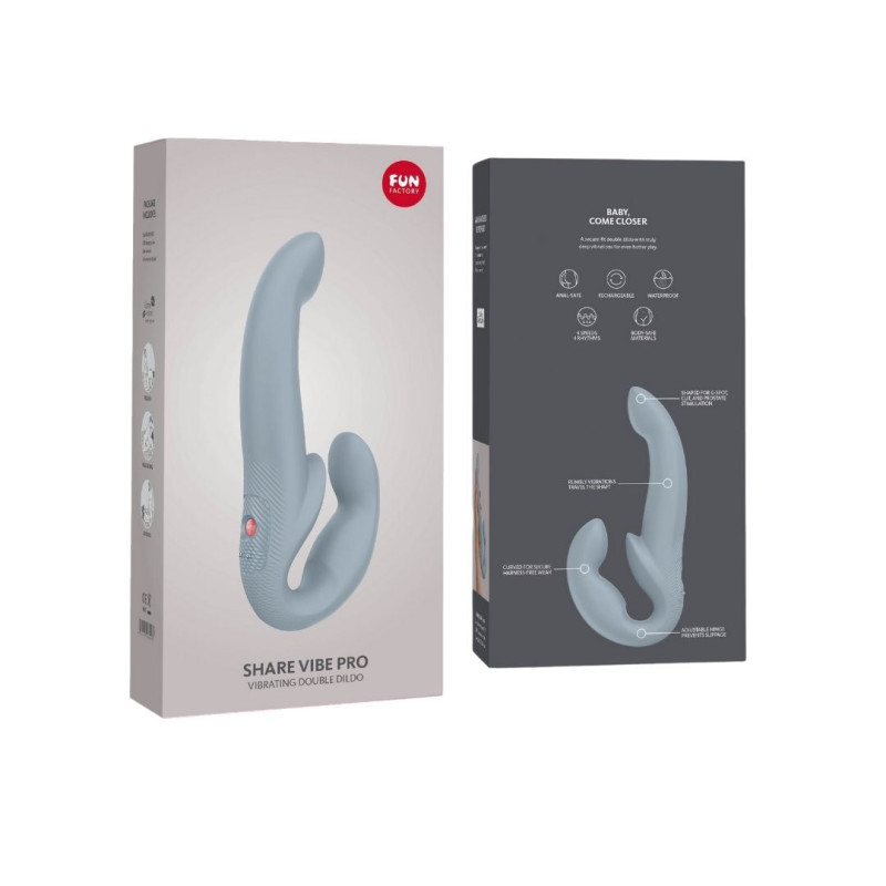 Безремневий страпон із вібрацією Fun Factory SHARE VIBE PRO cool grey, регульований