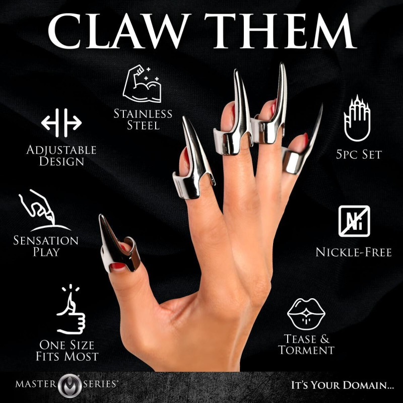 Набір кілець з кігтями Master Series Five-Piece Sensation Claw Rings - Silver (м'ята упаковка)