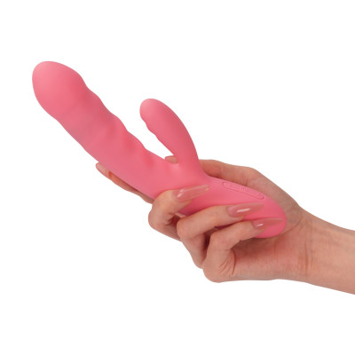 Вібратор-кролик Svakom Avery Strawberry Pink з стволом, що рухається, рух вперед-назад