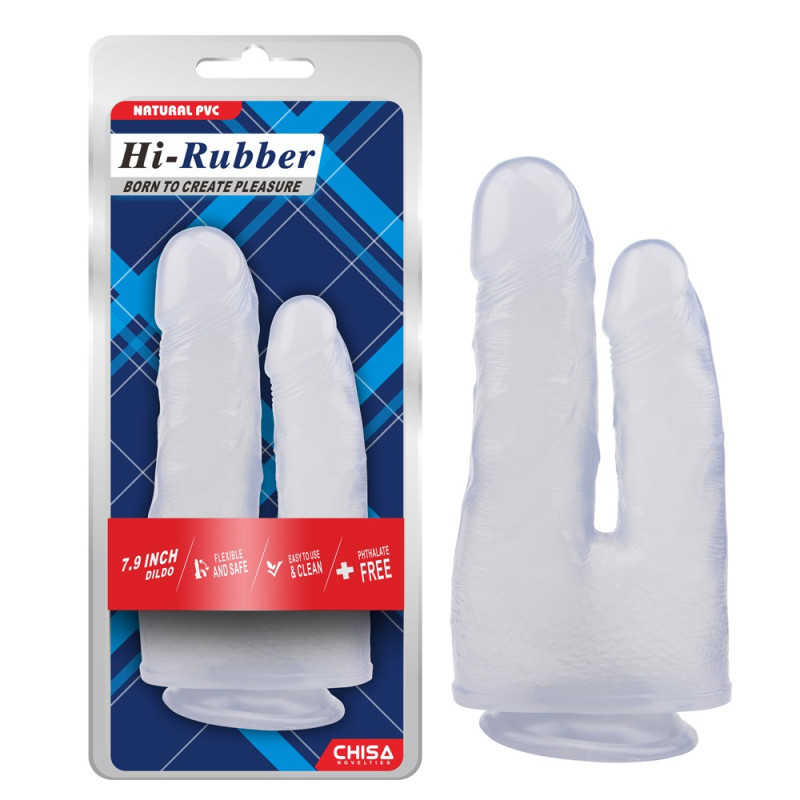 Подвійний фалоімітатор на присосці Chisa Hi-Rubber 7.9, прозорий