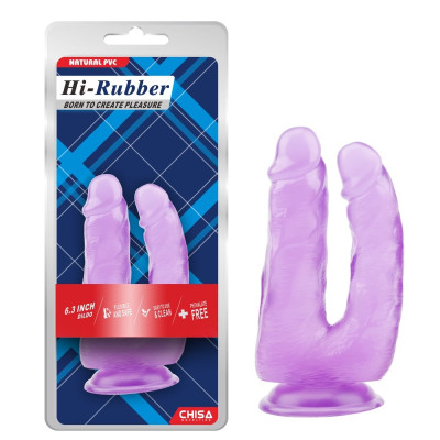 Фалоімітатор подвійний Chisa Hi-Rubber на присосці, фіолетовий