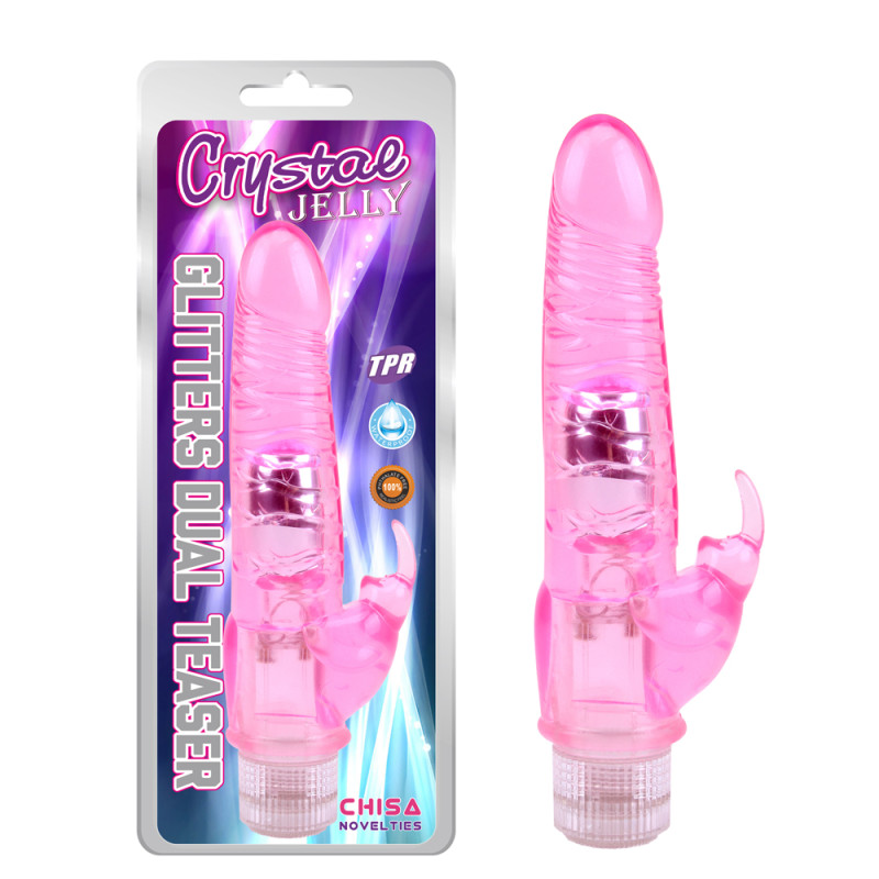 Подвійний вібратор на батареях Chisa Crystal Jelly Glitters Dual Teaser, рожевий
