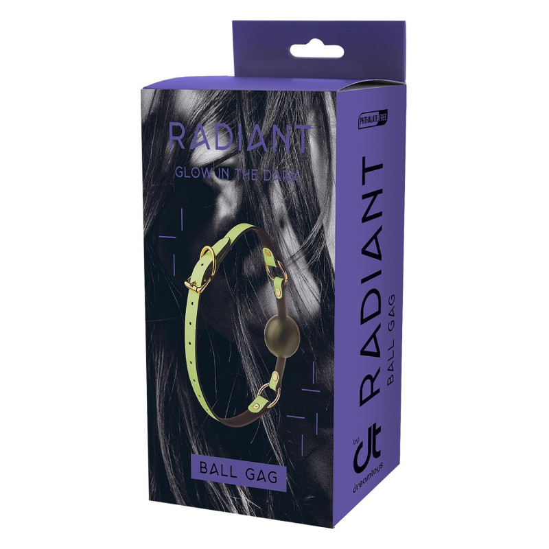 Кляп із кулькою люмінесцентний зелений Dream Toys RADIANT Glow In The Dark із золотистою фурнітурою