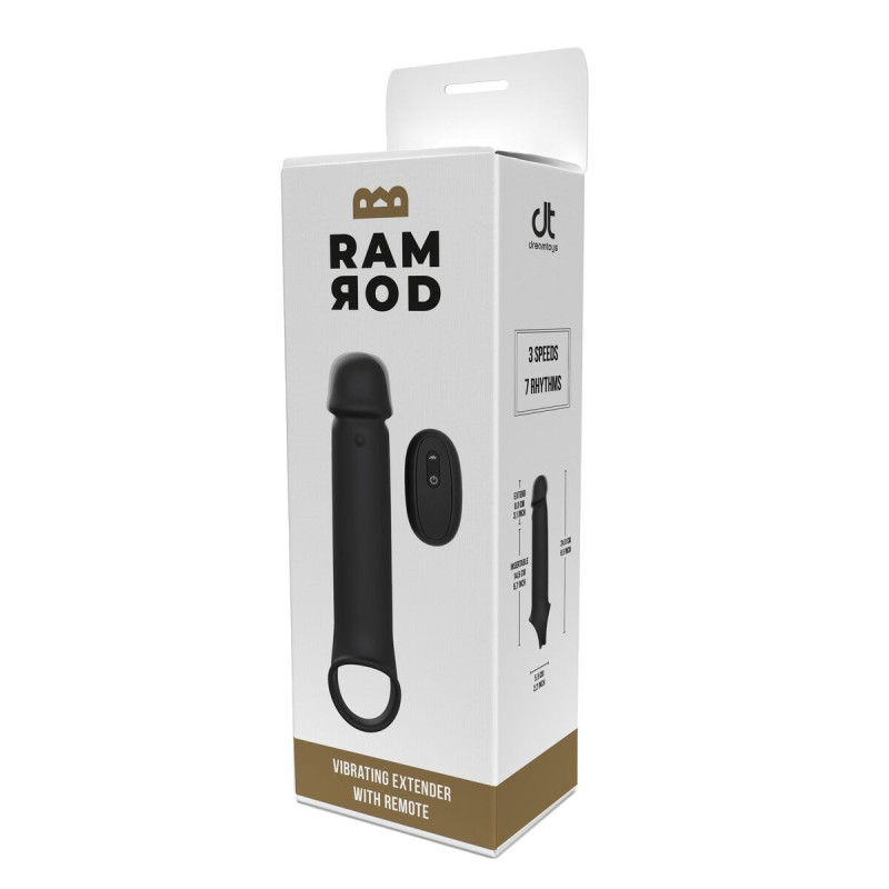 Вібронасадка на член, що подовжує Dream Toys Ramrod з пультом ДК, чорна