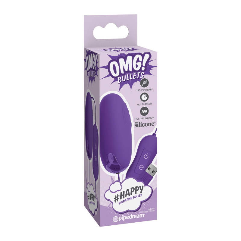 Віброкуль з пультом OMG! Bullets #Happy, 20 режимів, фіолетова, 6.5 х 3 см