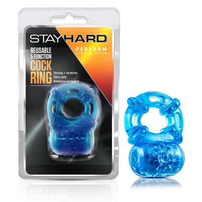 Кільце ерекційне з вібрацією Stay Hard, синє, 3.8 см