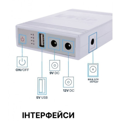 ДБЖ для роутера/камери WGP 103A-5912 MINI DC 10400mah 5v 9v 12v 32.56Wh Білий