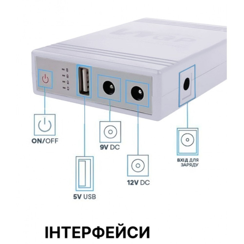 ДБЖ для роутера/камери WGP 103A-5912 MINI DC 10400mah 5v 9v 12v 32.56Wh Білий