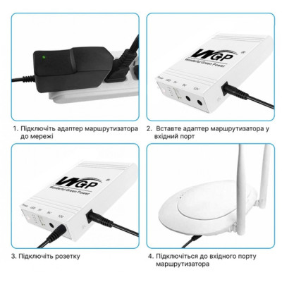 ДБЖ для роутера/камери WGP 103A-5912 MINI DC 10400mah 5v 9v 12v 32.56Wh Білий