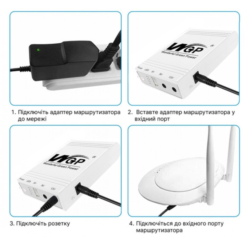 ДБЖ для роутера/камери WGP 103A-5912 MINI DC 10400mah 5v 9v 12v 32.56Wh Білий