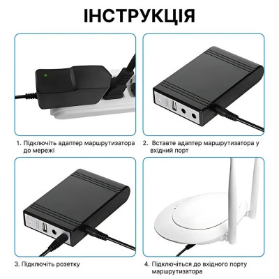 ДБЖ для роутера/камери WGP 103A-5912 MINI DC 10400mah 5v 9v 12v 32.56Wh Чорний