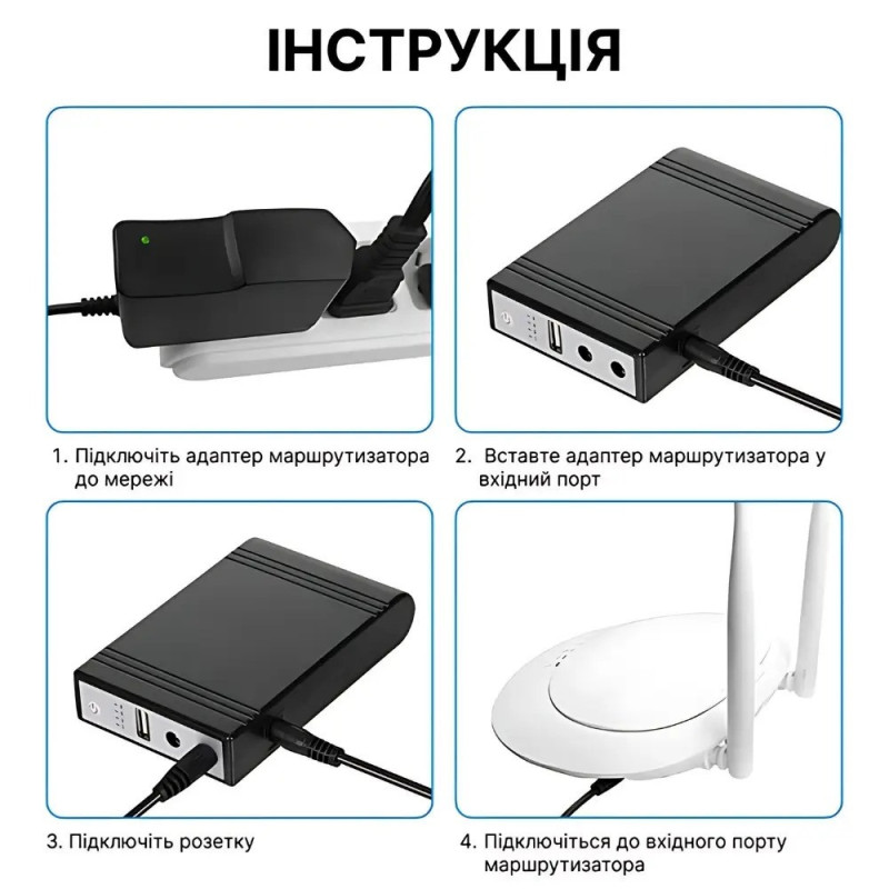 ДБЖ для роутера/камери WGP 103A-5912 MINI DC 10400mah 5v 9v 12v 32.56Wh Чорний