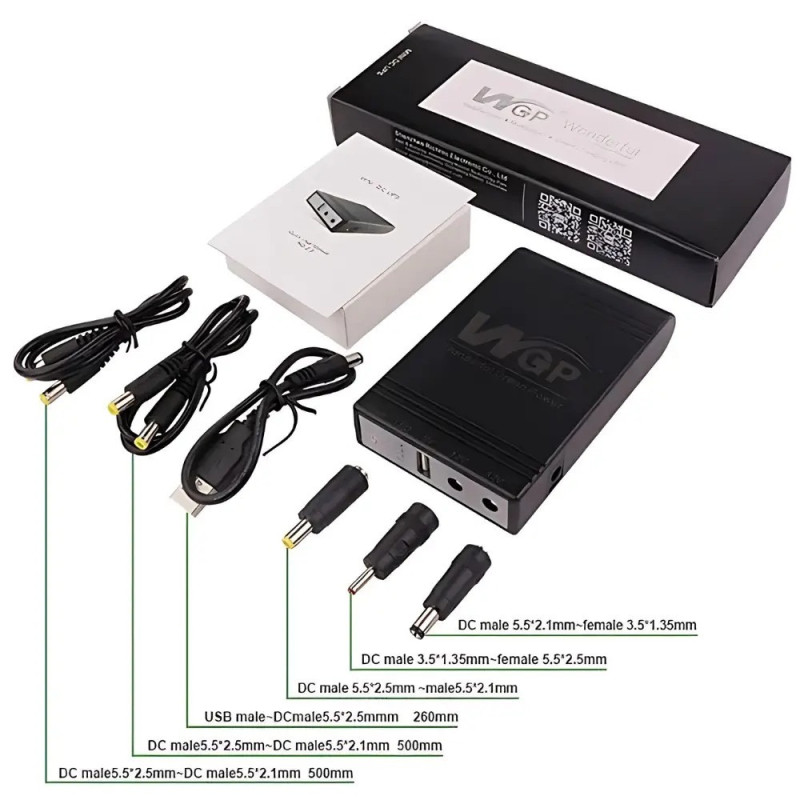 ДБЖ для роутера/камери WGP 103A-5912 MINI DC 10400mah 5v 9v 12v 32.56Wh Чорний