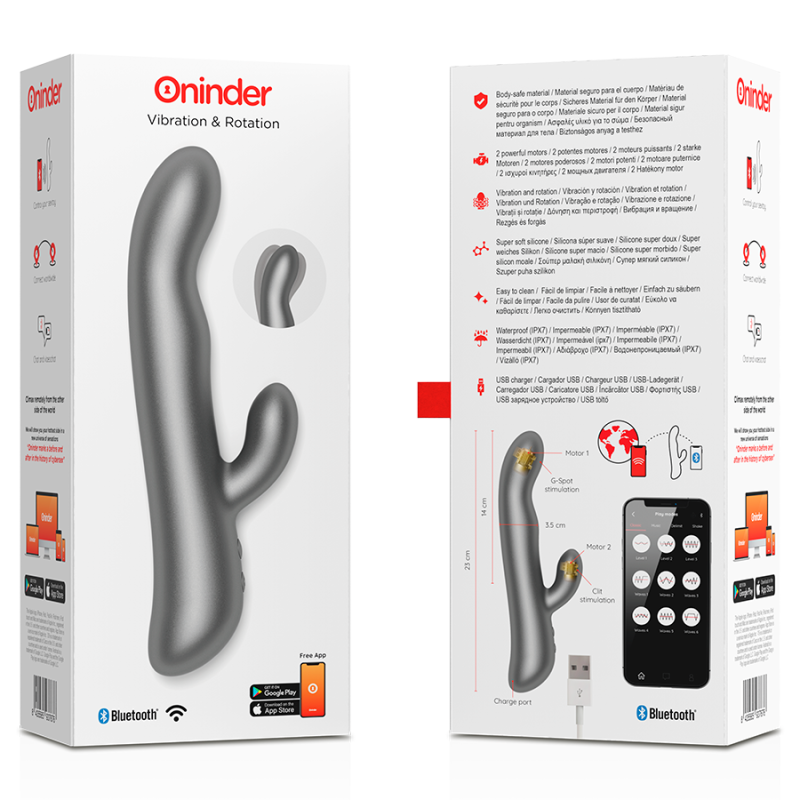 Смарт вібратор-кролик з рухливою голівкою VIBRATION & ROTATION, колір: чорний Oninder (Іспанія)