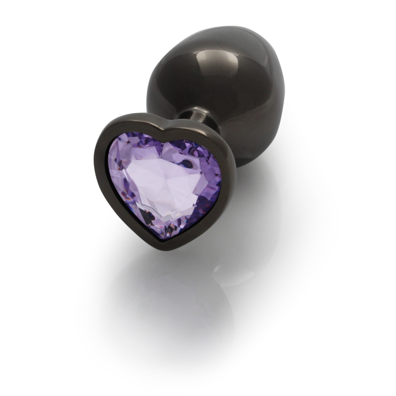 Металева анальна пробка Ouch! Heart Gem M, чорно/фіолетова