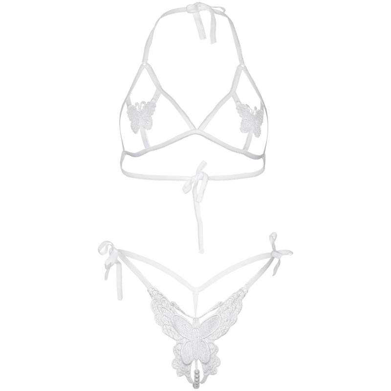 Комплект Leg Avenue Open cup bra and pearl panty White