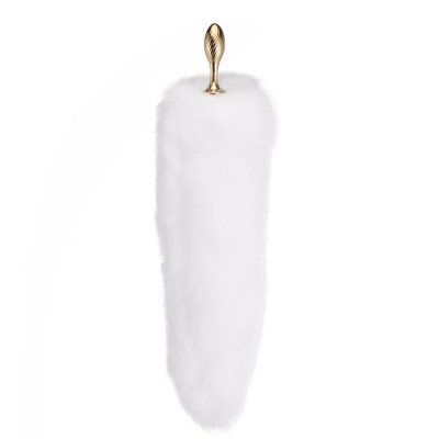Металева анальна пробка LOCKINK SEVANDA White Fox-Tail Anal Pear-shape Plug, лисячий хвіст