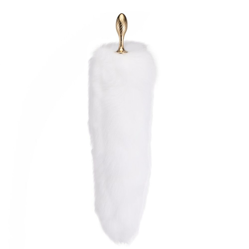 Металева анальна пробка LOCKINK SEVANDA White Fox-Tail Anal Pear-shape Plug, лисячий хвіст