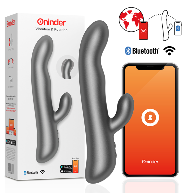 Смарт вібратор-кролик з рухливою голівкою VIBRATION & ROTATION, колір: чорний Oninder (Іспанія)