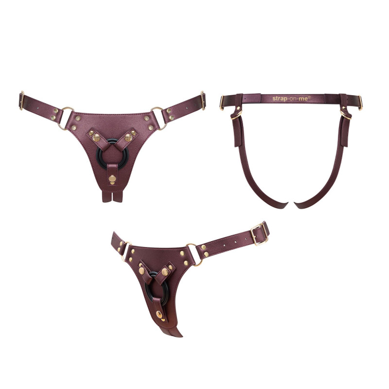 Трусики для страпону Strap-On-Me Leatherette Harness Generous - One Size - Aubergine