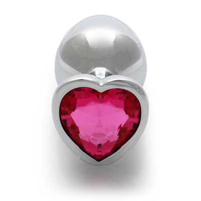 Металева анальна пробка Ouch! Heart Gem M, сріблясто/рожева