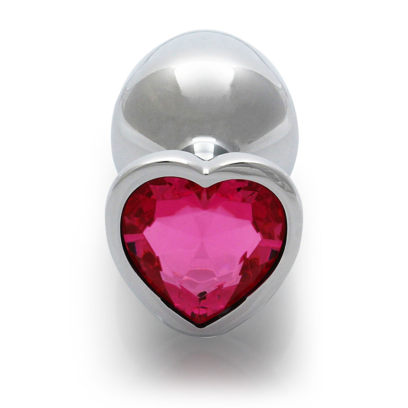 Металева анальна пробка Ouch! Heart Gem M, сріблясто/рожева
