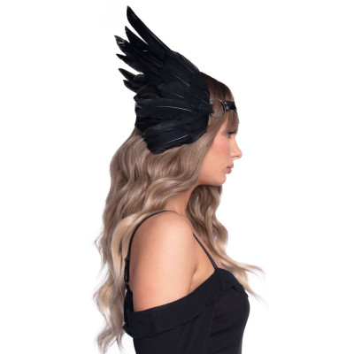 Пов'язка на голову з крилами Leg Avenue Feather headband Black, пір'я та натуральна шкіра