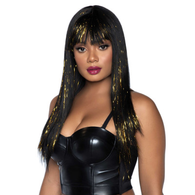Чорний перука із золотими пасмами Leg Avenue Long bang wig with tinsel, 60 см