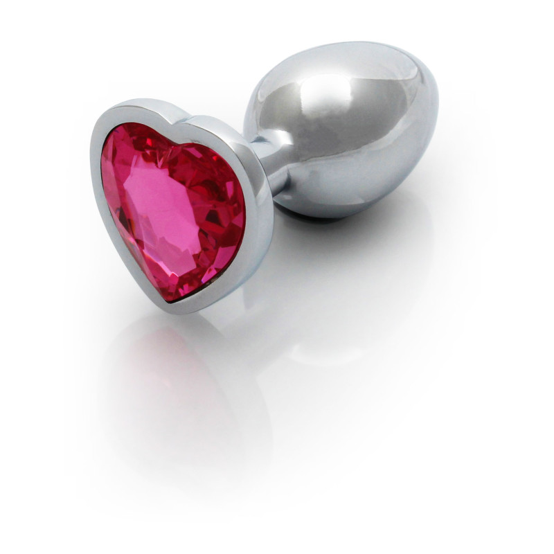 Металева анальна пробка Ouch! Heart Gem S, сріблясто/рожева