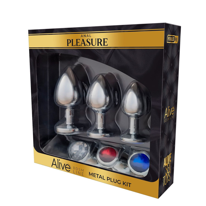 Набір металевих анальних пробок Alive Metal Plug Kit, 8x3.4 см (м'ята упаковка)