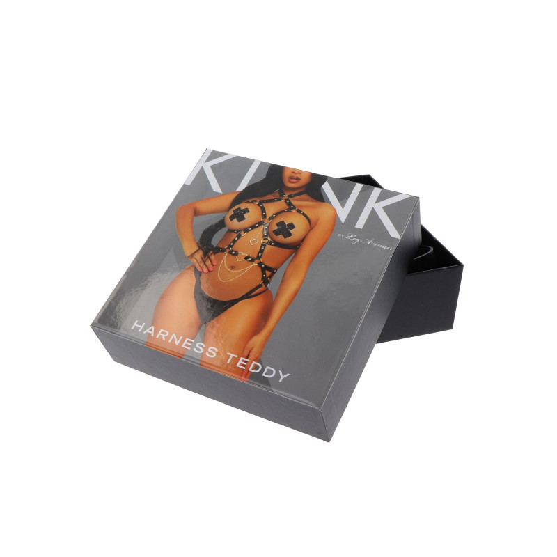 Портупея-тедді з екошкіри Leg Avenue Heart ring harness teddy M Black, підвіска-серце, ланцюги