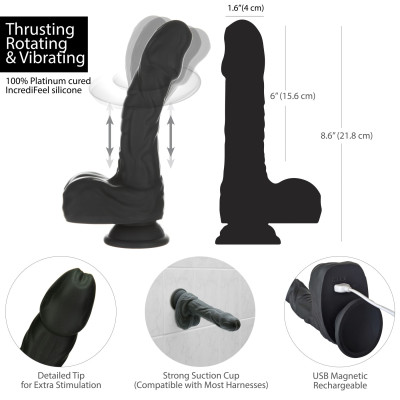 Фалоімітатор з ротацією та вібрацією Addiction - Naked Silicone Black з пультом