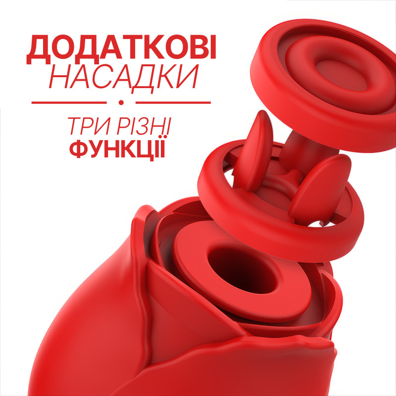 Вакуумний стимулятор клітора Mia Rose Luxury Edition 3 в 1 з додатковими насадками, червоний