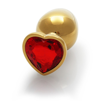 Металева анальна пробка Ouch! Heart Gem M, золотисто/червона