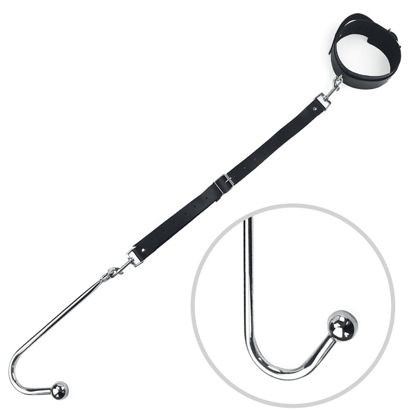 Анальний гак 2 з нашийником із натуральної шкіри Art of Sex - Anal hook, Чорний