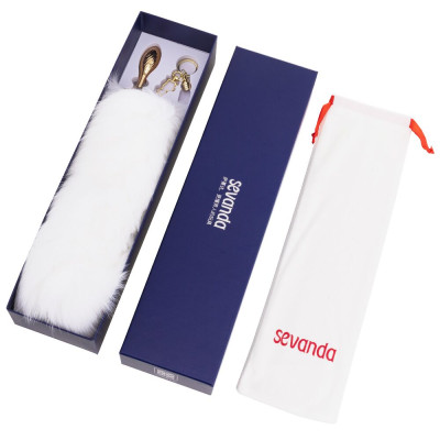 Металева анальна пробка LOCKINK SEVANDA White Fox-Tail Anal Pear-shape Plug, лисячий хвіст