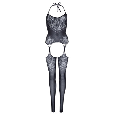 Еротичний бодістокінг Leg Avenue Jacquard net Black, імітація панчох, відкритий доступ, one size