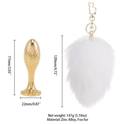 Металева анальна пробка LOCKINK SEVANDA White Bunny-Tail Anal Pear-shape Plug, кролячий хвіст