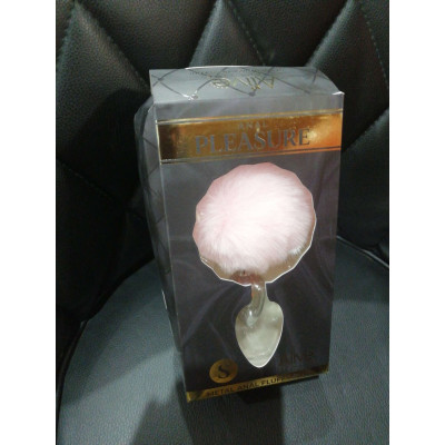 Металевий анальний затор Кролячий хвостик Alive Fluffy Plug S Pink, діаметр 2,8 см (м'ята упаковка)